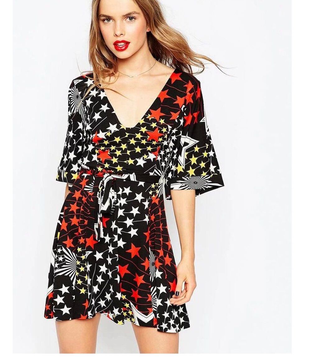 ASOS Belted Star Print Skater Dress Sz 8